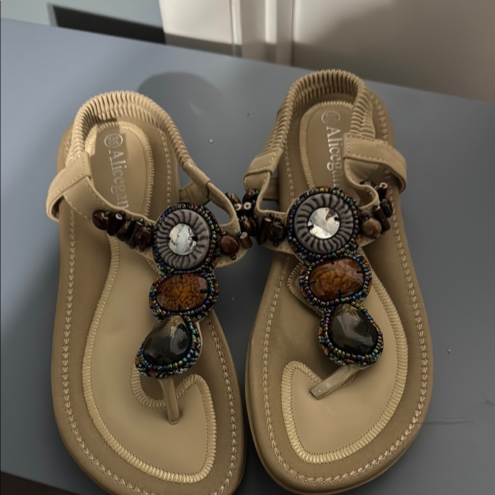 Elegant Beaded Sandals in Tan